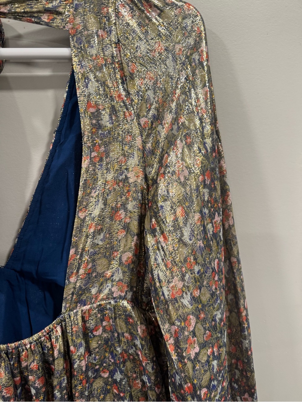 Free People Luxalina Metallic Floral Silk Maxi Dress Large Open Back Stunning - Picture 5 of 17